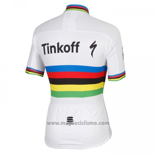 2016 Abbigliamento Ciclismo UCI Mondo Campione Tinkoff Bianco Manica Corta e Salopette