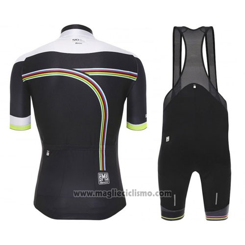 2010 Abbigliamento Ciclismo Santini UCI Mondo Campione Lider Nero e Bianco Manica Corta e Salopette