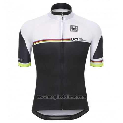 2010 Abbigliamento Ciclismo Santini UCI Mondo Campione Lider Nero e Bianco Manica Corta e Salopette