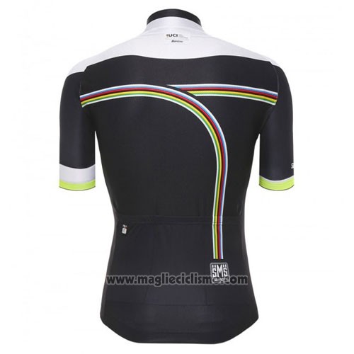 2010 Abbigliamento Ciclismo Santini UCI Mondo Campione Lider Nero e Bianco Manica Corta e Salopette