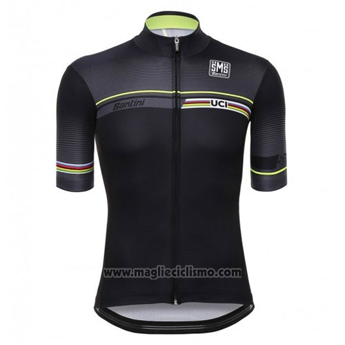 2016 Abbigliamento Ciclismo Santini UCI Mondo Campione Lider Nero Manica Corta e Salopette