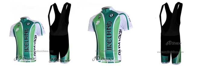 2012 Abbigliamento Ciclismo Irlanda Bianco e Verde Manica Corta e Salopette