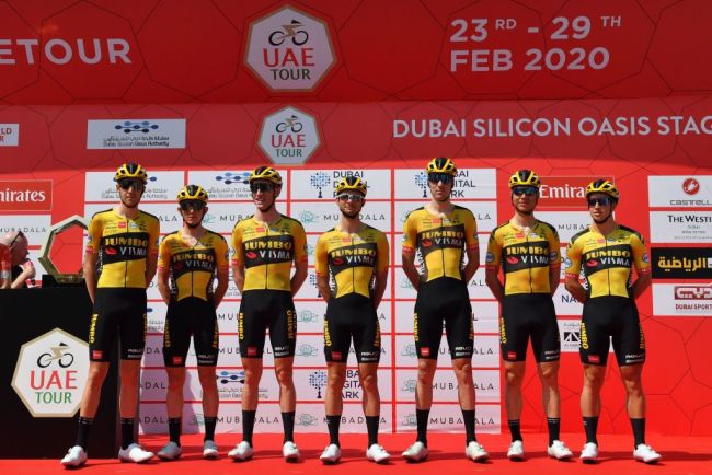 2020 Abbigliamento Ciclismo Jumbo Visma Giallo Nero Manica Corta e Salopette