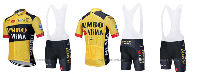 2020 Abbigliamento Ciclismo Jumbo Visma Giallo Nero Manica Corta e Salopette