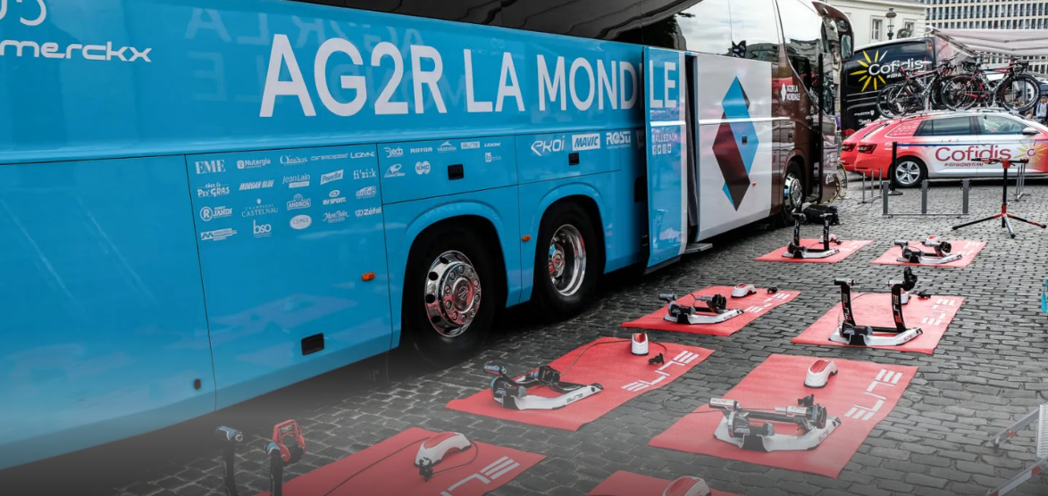 2019 Abbigliamento Ciclismo Ag2r La Mondiale Marrone Bianco Blu Manica Corta e Salopette