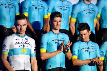 2019 Abbigliamento Ciclismo Astana Arancione Manica Corta e Salopette