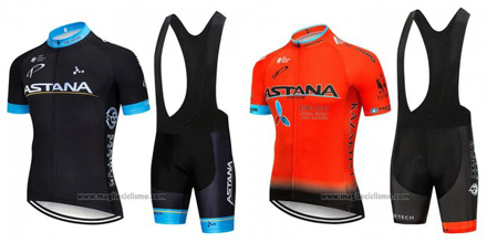 2019 Abbigliamento Ciclismo Astana Arancione Manica Corta e Salopette