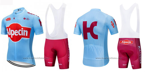 2019 Abbigliamento Ciclismo Katusha Alpecin Blu Rosso Manica Corta e Salopette