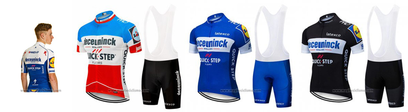 2019 Abbigliamento Ciclismo Deceuninck Quick Step Blu Bianco Manica Corta e Salopette